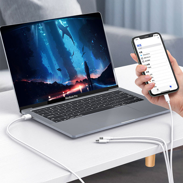【3in1】充電ケーブル 3A 急速充電 データ転送 1.2m 充電ケーブル Lightning Type-C / iPhone / Android 同時給電可 急速充電器 USB iPhoneケーブル 高耐久 17