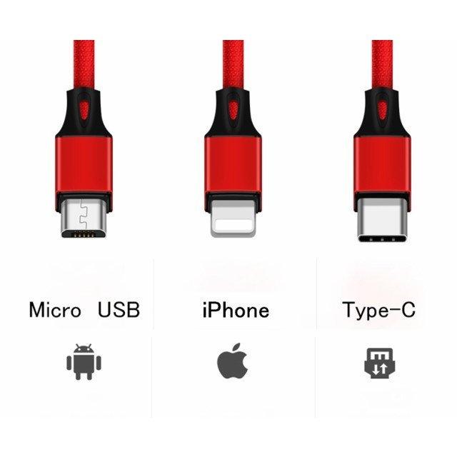 ケーブル USB Type-C 3in1 iPhoneケーブル iPhone17 Android用 micro USB Type-C 急速充電ケーブル USBケーブル 高耐久ナイロン モバイルバッテリー 充電器 15