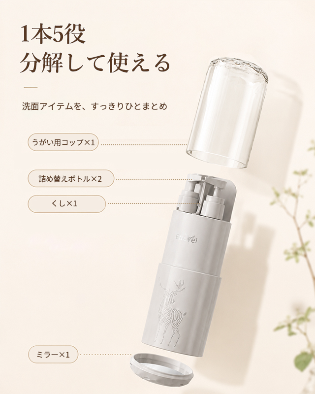 【限定 400円OFFクーポン】トラベルボトル 洗面セットコップ付き 5 点セット トラベル 出張用 コンパクト トラベルポーチ 旅行用 トラベルセット コップ一体型 5