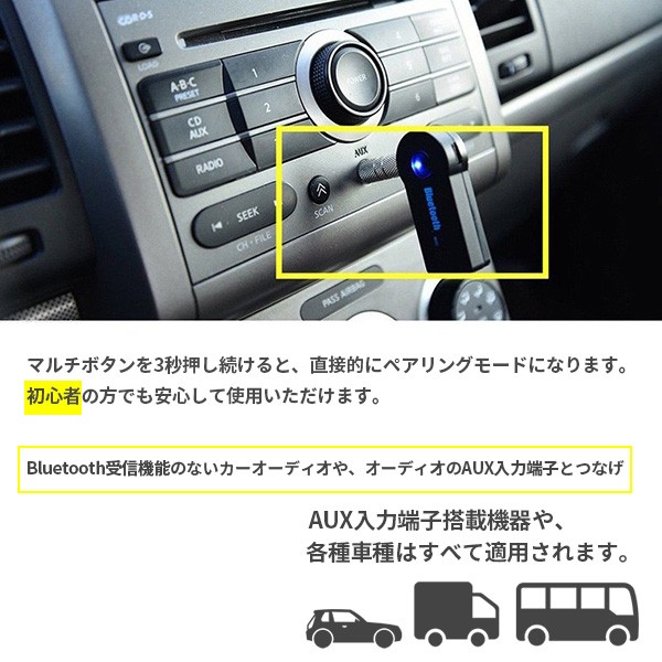 Bluetooth 受信機 車載レシーバー AUX3.5mm Bluetoothアダプタ オーディオ 無線 受信機 音楽再生 通話 接続 レシーバー ワイヤレス 3