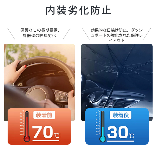 サンシェード 車 遮光 断熱 車用サンシェード 折りたたみ 傘型 車用パラソル フロントガラス フロントサンシェード 車載用品 収納便利 紫外線対策 9