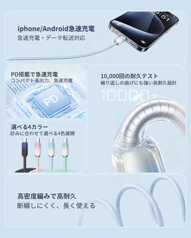 充電ケーブル iPhone 17 air 16e Type-C タイプ C ライトニング Lightning 急速 高速 USB-A USB-C データ 転送 Android iPad スマホ PC 1M 2M 3