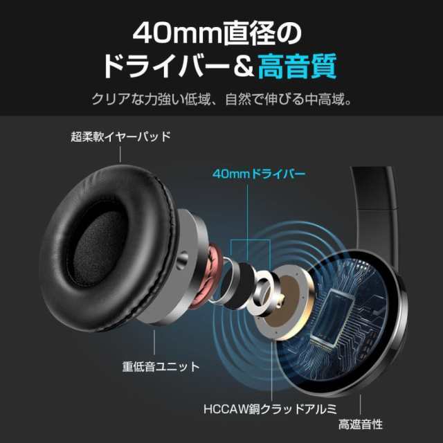 ワイヤレスヘッドホン ヘッドホン Bluetooth 5.2 無線 有線 SDカード対応 長時間再生 密閉型 マイク内蔵 折り畳み式 ハンズフリー通話 5