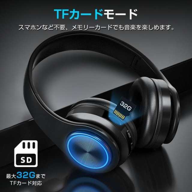 ワイヤレスヘッドホン ヘッドホン Bluetooth 5.2 無線 有線 SDカード対応 長時間再生 密閉型 マイク内蔵 折り畳み式 ハンズフリー通話 9