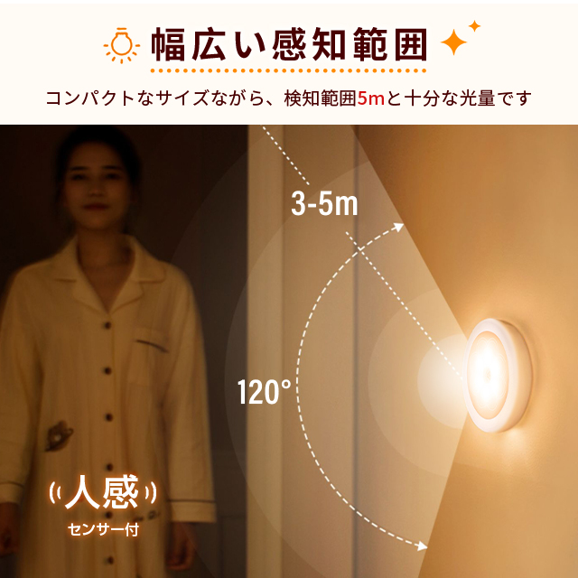 センサーライト LED 室内 しゃれ 明るい 電池式 配線不要 人感センサー 足元灯 安全灯 常夜灯 防犯ライト 屋内 補助照明 自動 点灯 消灯 両面テープ 照明 廊下 7