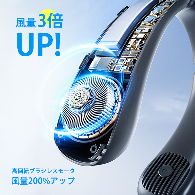ネッククーラー 扇風機 瞬間冷却 首掛け扇風機 冷却プレート 携帯扇風機 軽量 8段階風量 充電式 防水 静音 接触冷感 LED表示 7