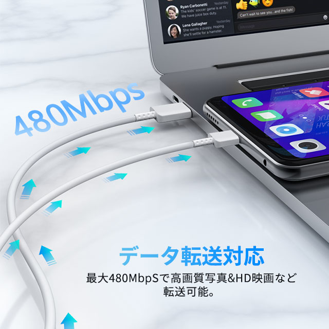 USB Type-Cケーブル 1m/2m 3A  USB-IF認定済み タイプC モバイルバッテリー Type-C端子 急速充電 スピードデータ転送 Xperia Galaxy AQUOS 多機種対応 5