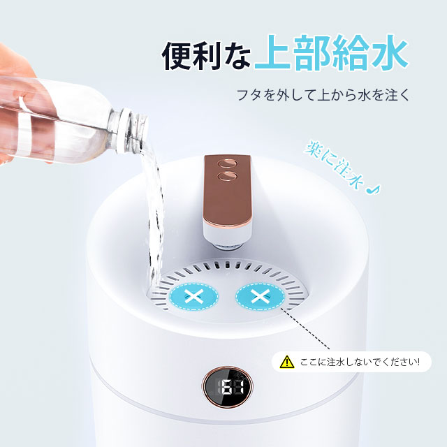 加湿器 超音波式 大容量 3L 卓上 空気加湿機 上部給水 USB給電 3段階調節 自動湿度調節 焚き防止 静音 節電 省エネ コンパクト 寝室 オフィス 6