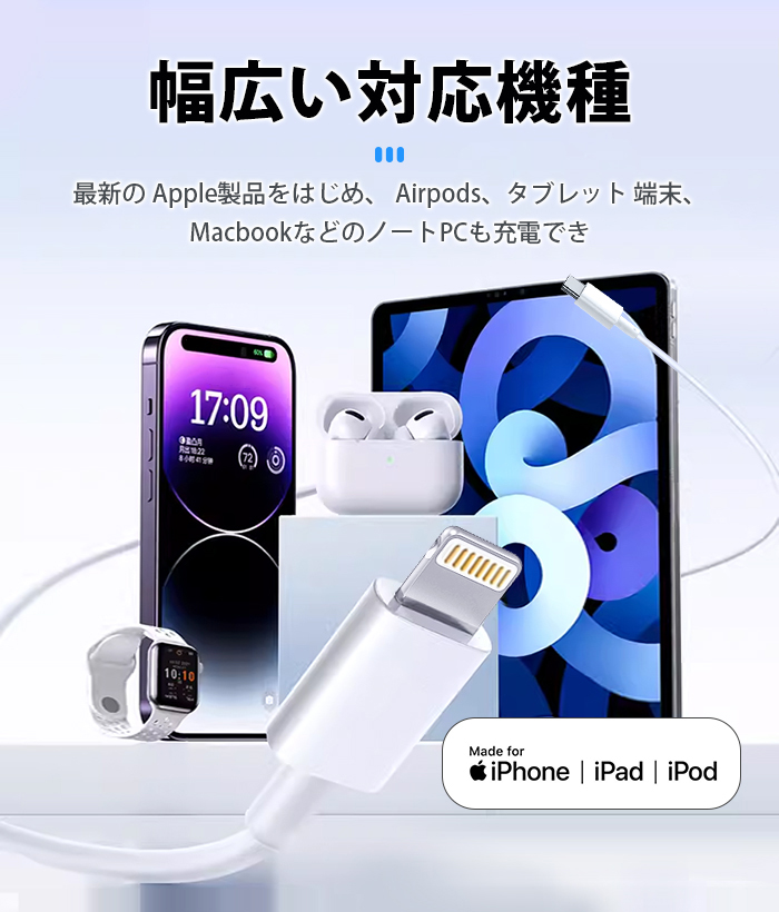 iPhoneケーブル 1m/2m iPhone純正品質 lightningケーブル 充電ケーブル MFI認証済 PD急速充電充電器 データ転送ケーブル アップル公式認証済 iPhone17 16 15用 14