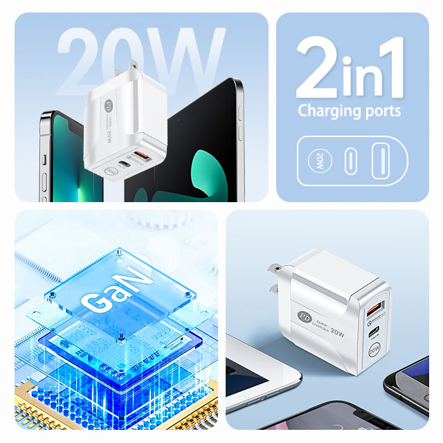 AC/USBアダプター PD対応 PDケーブル対応 20W USB-C QC3.0 2ポート タイプｃ急速充電器 usb アイフォン 携帯充電器 iphone Android 3