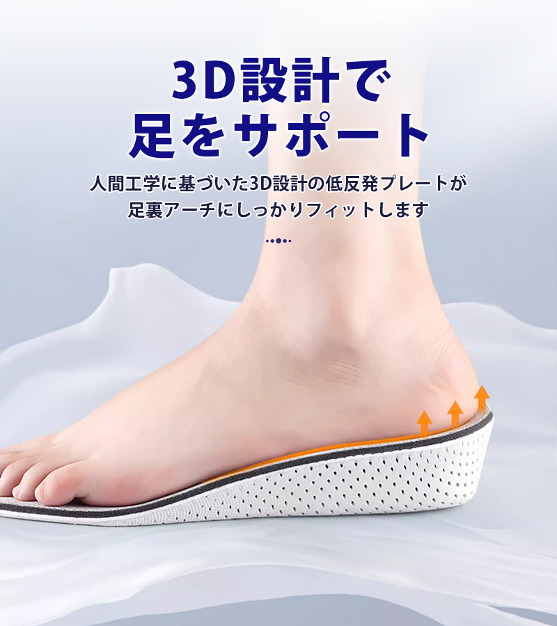 シークレットインソール バレない 2cm 3cm 4cm 中敷き 身長アップ 超軽量 EVA素材 低反発記憶ソール 衝撃吸収 脚長 メンズ レディース 4